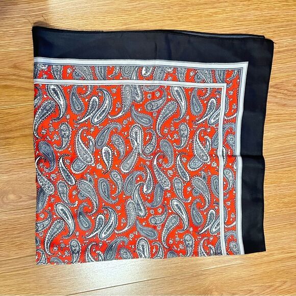 VINTAGE RED GREY PAISLEY SCARF - Picture 1 of 5